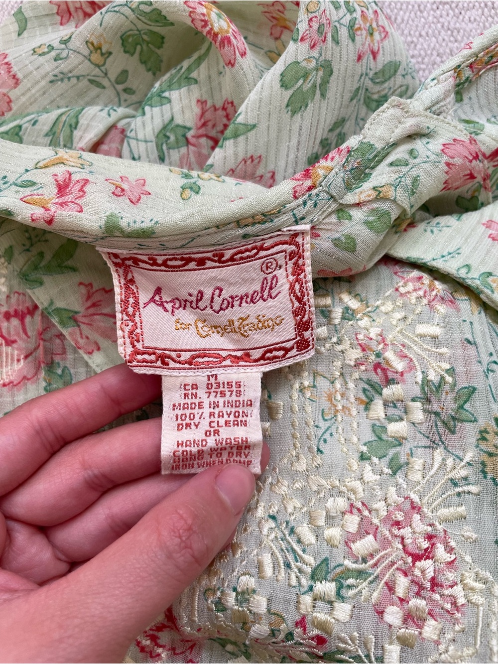 Vintage April Cornell Babydoll Dress Floral Collar Sz M Cottagecore Prairie - Picture 4 of 6